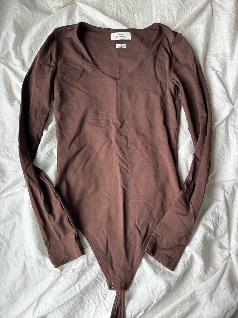 Aritzia Contour Long-Sleeve V-Neck Bodysuit in Brown
